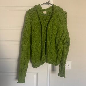Pilcro Cable Knit Hooded Cardigan - Green